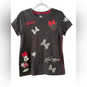 Disney | Minnie Mouse Sequin Bow Black T-Shirt Size M
